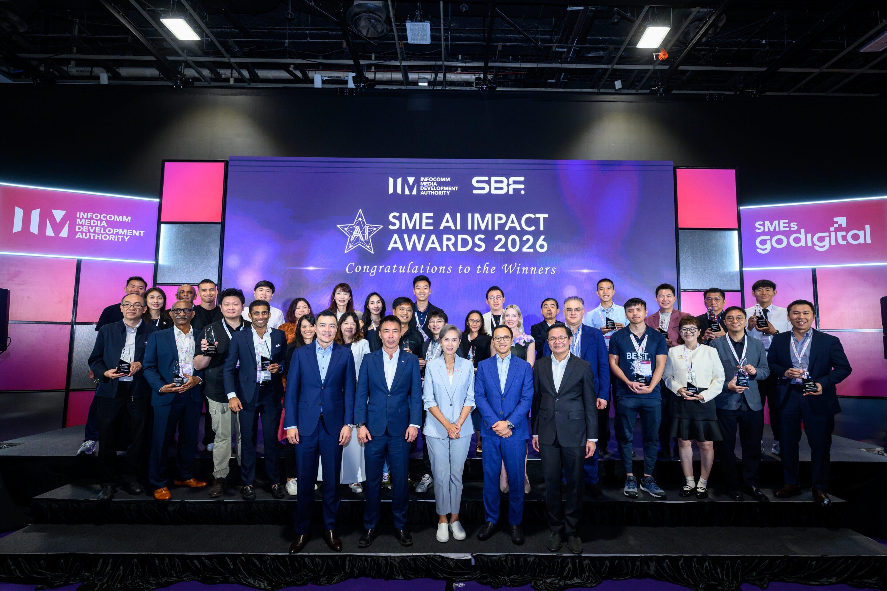 SME AI Impact Awards 2026 winners with Minister Josephine Teo, 13 October 2026